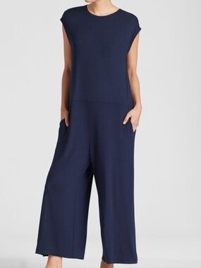 Eileen Fisher Jersey Cap Sleeve Jumpsuit Navy Blue Extra Large